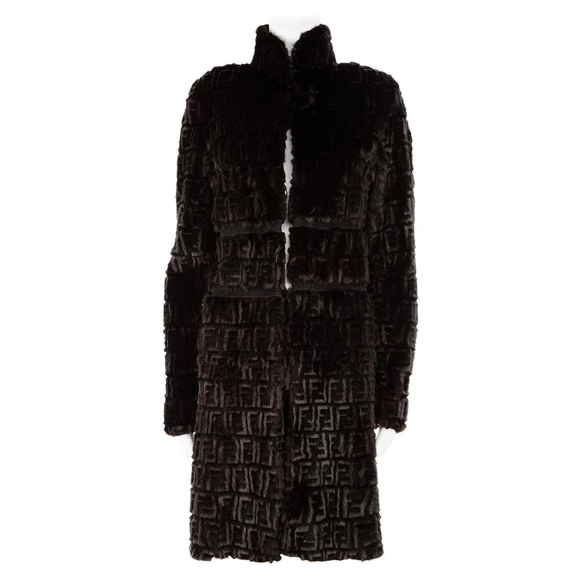 Fendi Vintage Black Fur Zucca FF Logo Coat Size S For Sale
