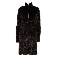 Fendi Used Black Fur Zucca FF Logo Coat Size S