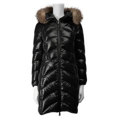 Moncler Black Glossed Fur Trim Hooded Puffer Coat Size XS