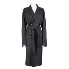 Used Bally SS21 Black Belted Long Trench Coat Size XXL