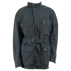 Used Belstaff Navy Detachable Faux Fur Lined Parka Coat Size XXL