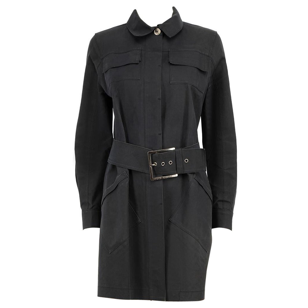 Louis Vuitton Black Belted Mid-Length Trench Coat Size M For Sale