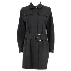 Used Louis Vuitton Black Belted Mid-Length Trench Coat Size M