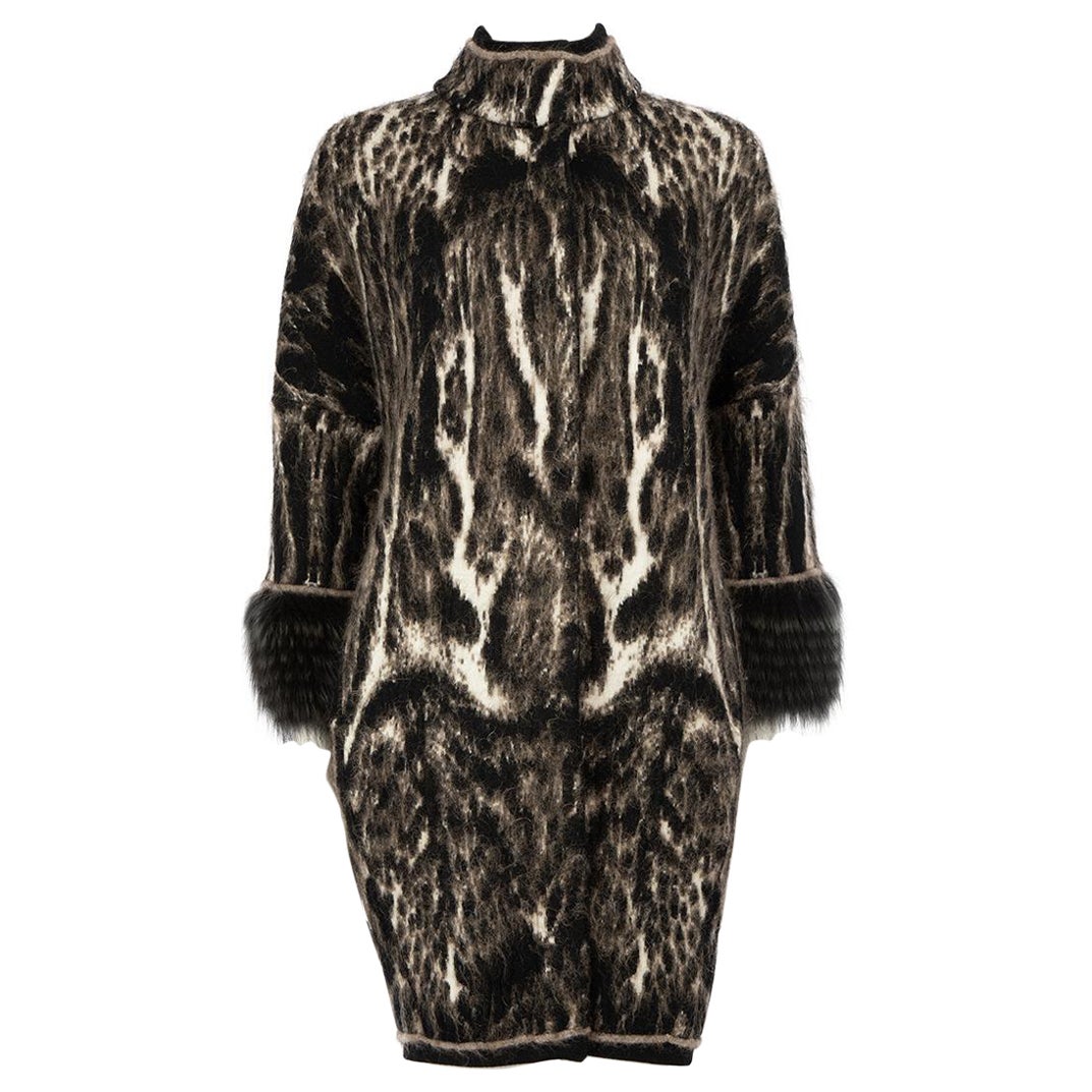 Roberto Cavalli Schwarzer Mantel aus Wolle mit abstraktem Muster Größe M im Angebot