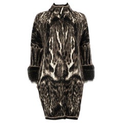 Roberto Cavalli Black Wool Abstract Pattern Coat Size M