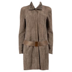 Used Gucci Brown Suede Belted Shearling Lined Coat Size M