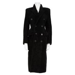 Used Balenciaga Black Lamb Shearling Hourglass Coat Size L