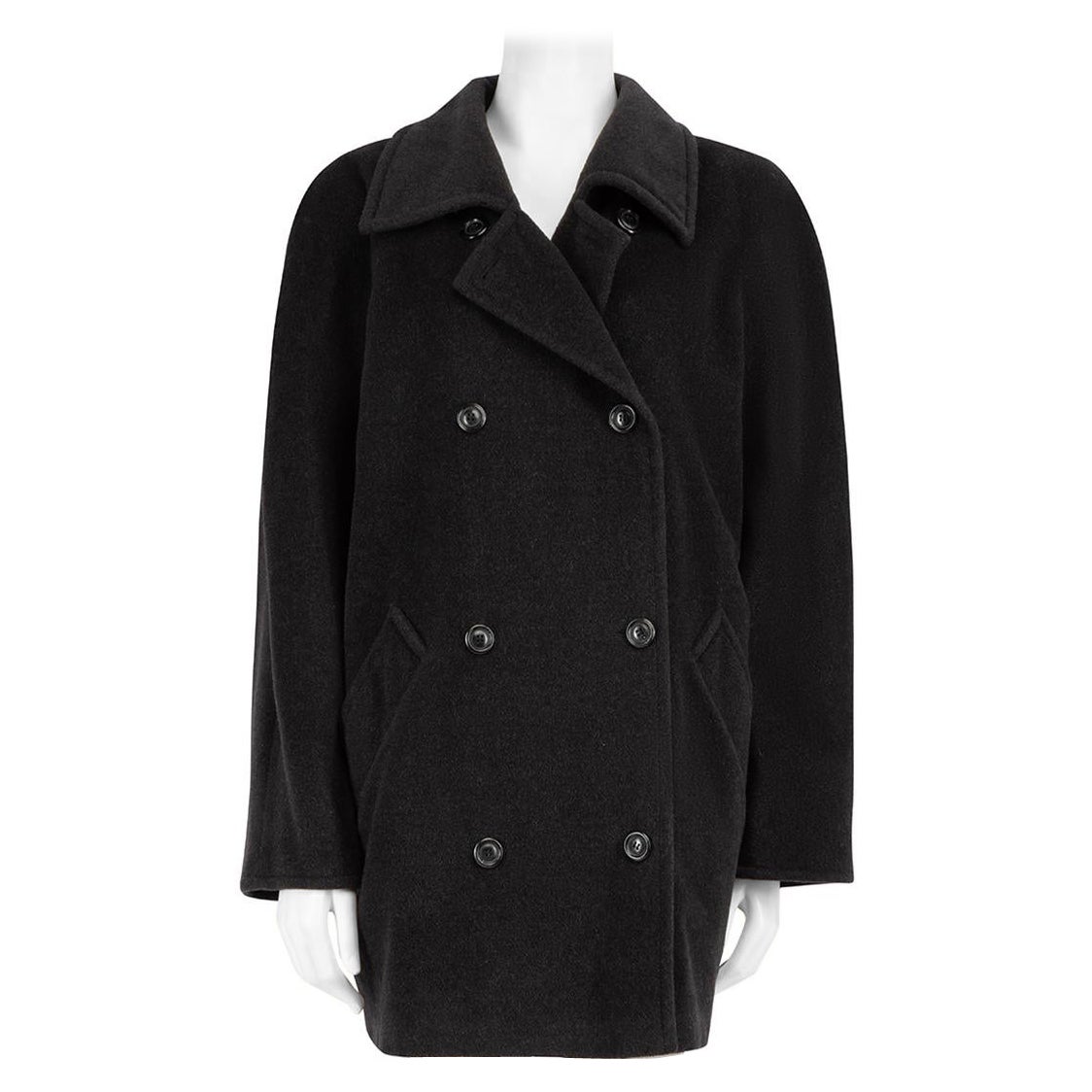 Max Mara Dark Grey Wool Double-Breasted Oversized Coat Size L For Sale