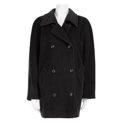 Max Mara Dark Grey Wool Double-Breasted Oversized Coat Size L