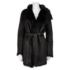 Unbranded Black Shearling Fur Leather Reversible Coat Size M