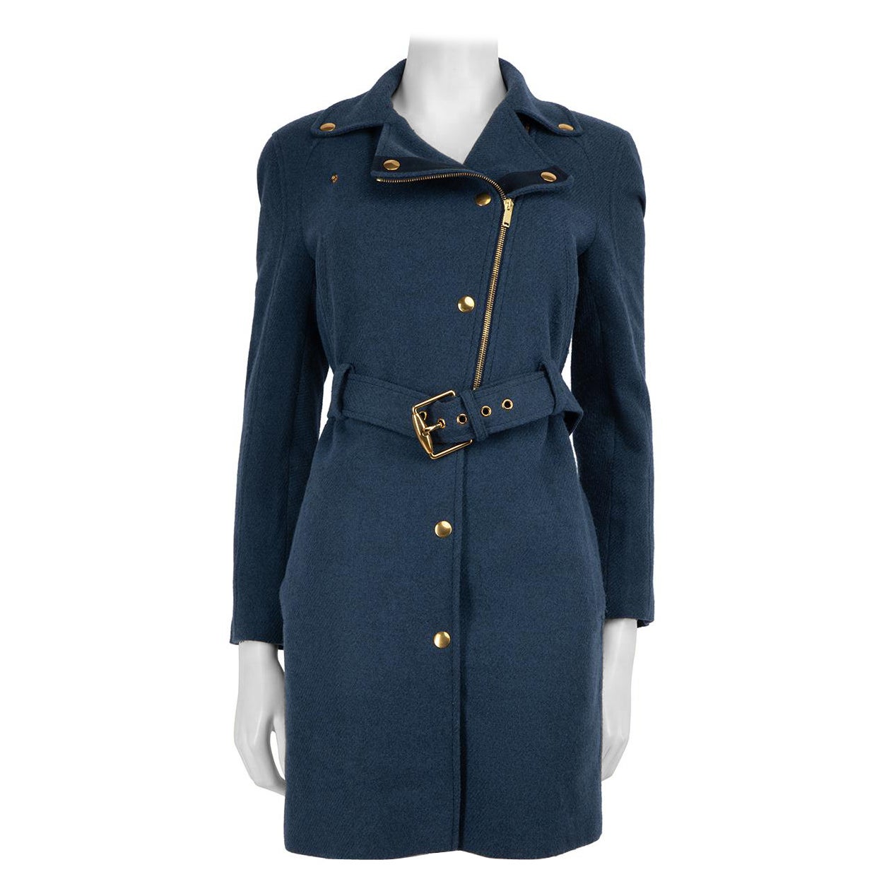 Gucci Blue Wool Mid-Length Belted Coat Size M For Sale