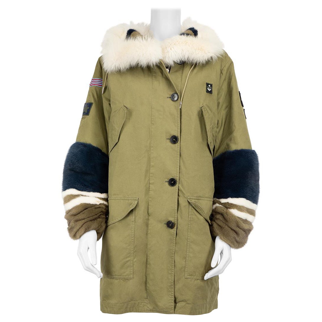 Ermanno Scervino Khaki Fox Fur Trimmed Parka Coat Size S
