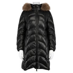 Used Moncler Black Fur Trim Hood Puffer Coat Size M