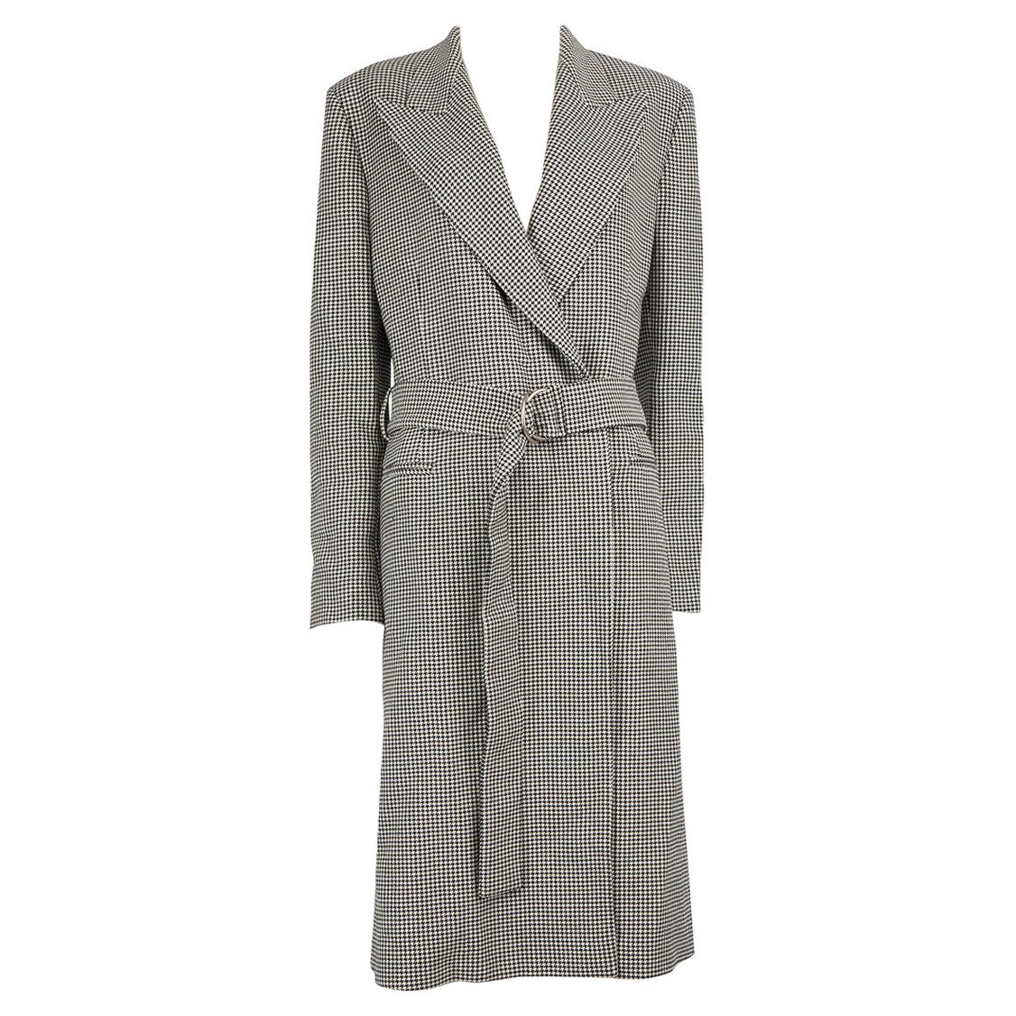 Mulberry Grey Houndstooth Belted Long Coat Size L For Sale