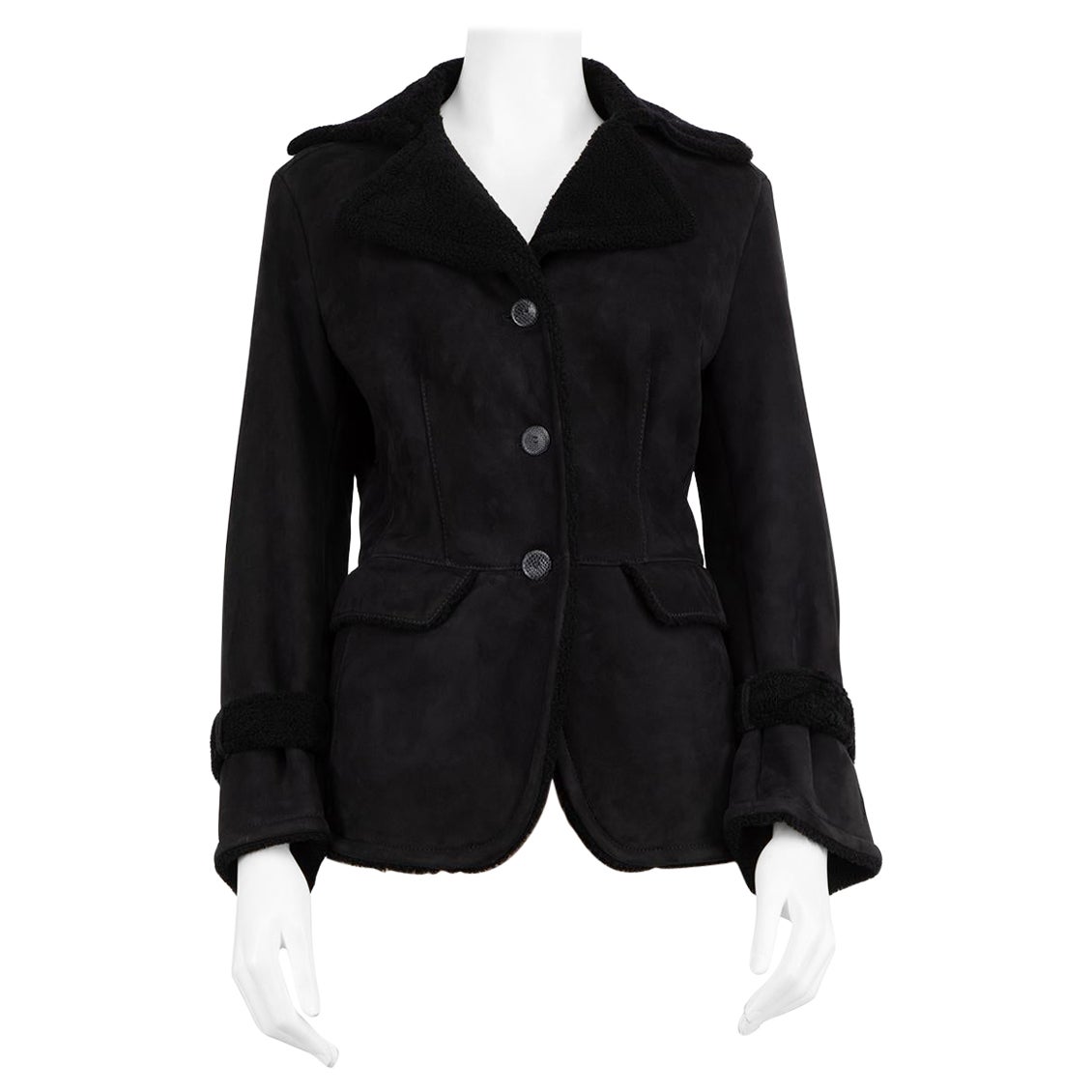 Malo Black Suede Leather Mid Length Coat Size L For Sale