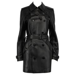 Saint Laurent Black Leather Belted Trench Coat Size L