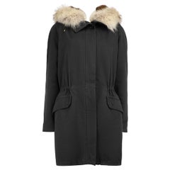 Yves Salomon Black Rabbit Fur Lined Parka Coat Size M