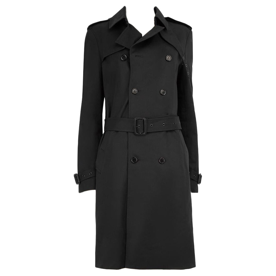 Saint Laurent Black Double-Breasted Belted Trench Coat Size XL For Sale