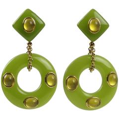 Gilt Metal & Green Resin Dangling Clip On Earrings by Replica Collection Italy 11