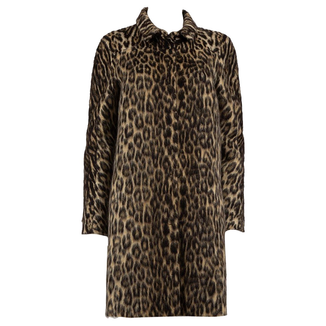 Giambattista Valli Brown Wool Brushed Leopard Print Coat Size XXS For Sale