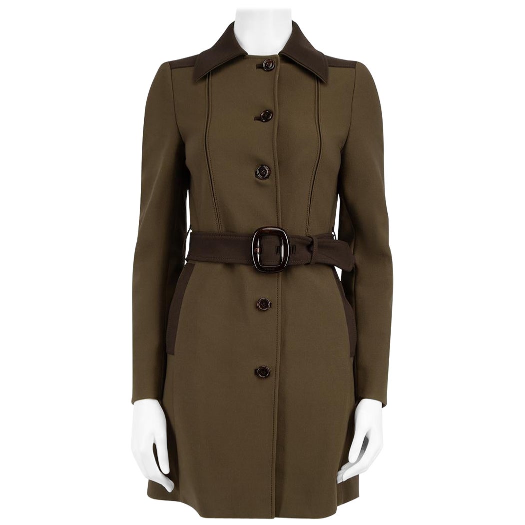 Prada Khaki Contrast Trench Coat Size S For Sale