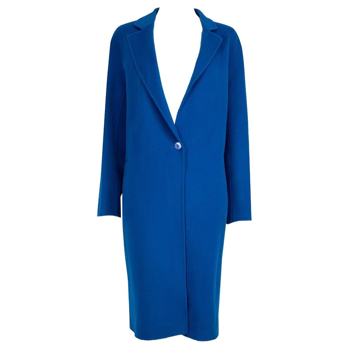 Sandro Blue Wool Mid-Length Wool Coat Size L For Sale