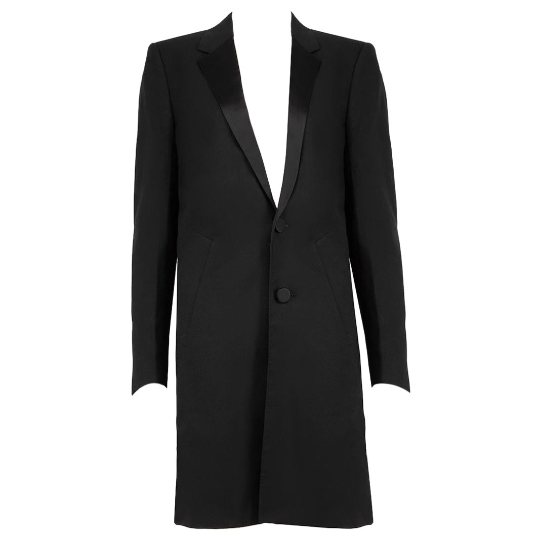 Saint Laurent Black Wool Mid-Length Blazer Coat Size M For Sale