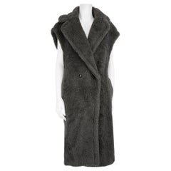 Used Max Mara Grey Wool Sleeveless Teddy Bear Coat Size M