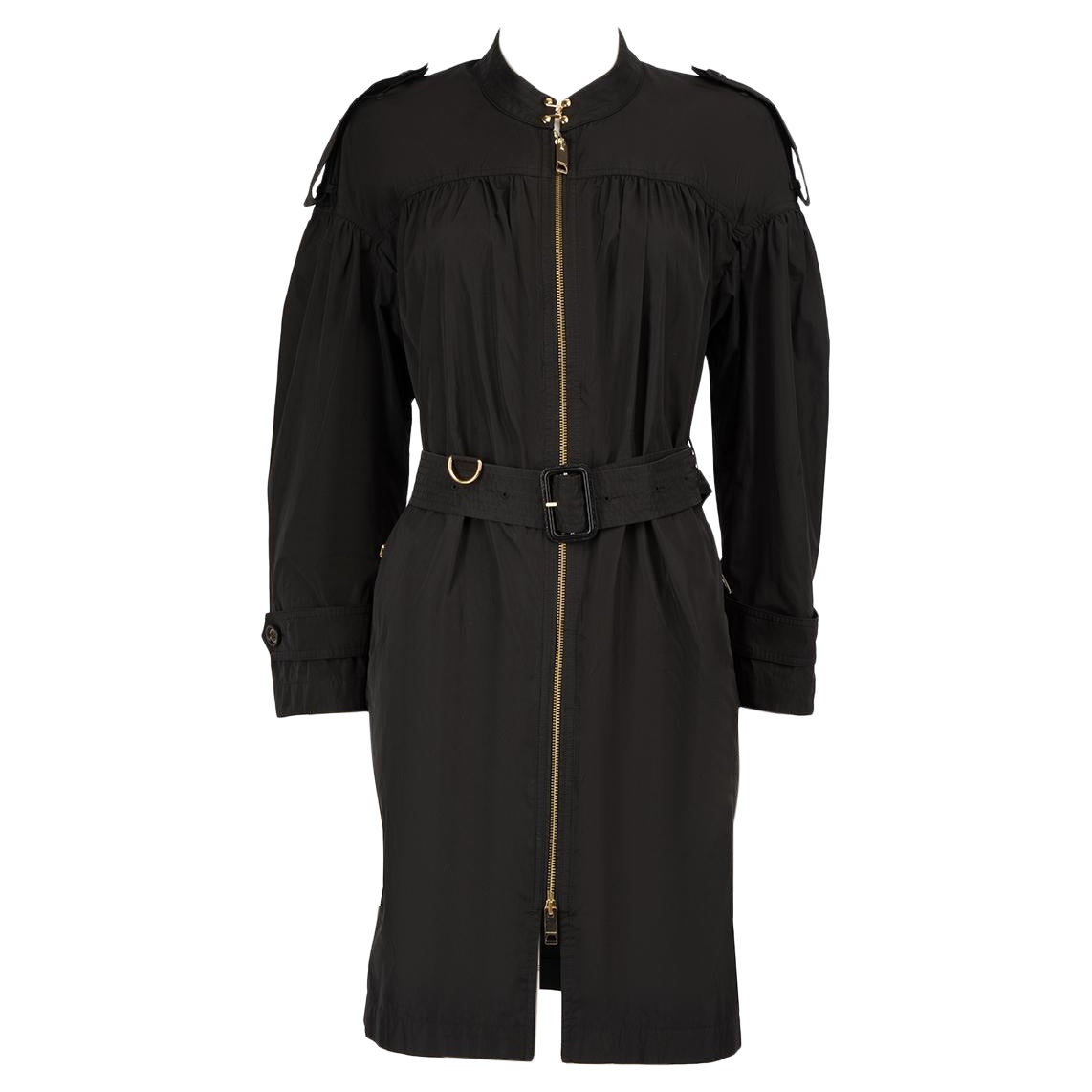 Burberry Black Full Zip Ruched Trench Coat Size XS For Sale