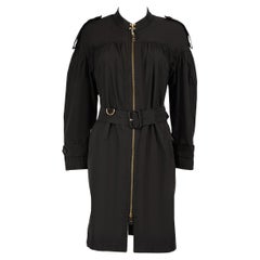 Used Burberry Black Full Zip Ruched Trench Coat Size XS