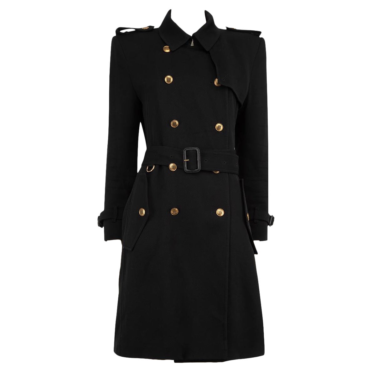 Givenchy Black Wool Military Trench Coat Size L For Sale
