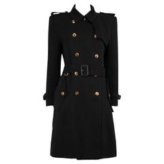 Retro Givenchy Black Wool Military Trench Coat Size L