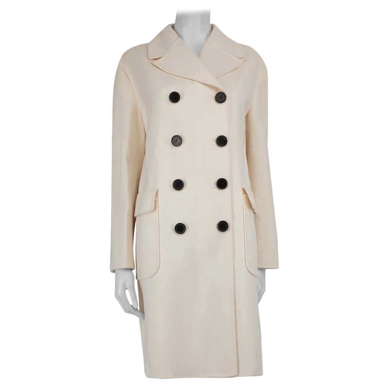 Manteau Valentino à double boutonnage en laine crème, taille L en vente
