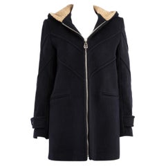 Used Sandro Navy Wool Phraise Hooded Coat Size L