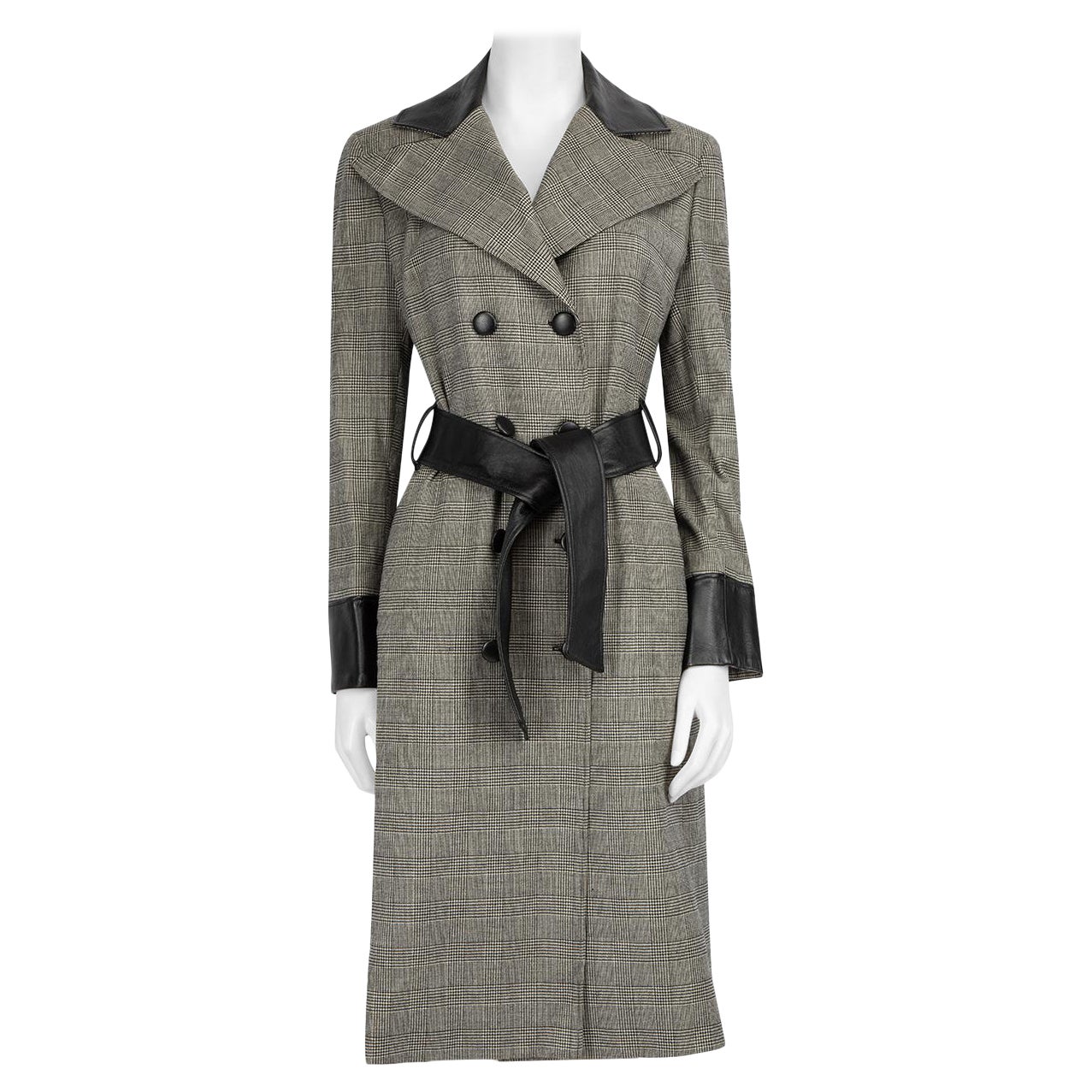 Dolce & Gabbana D&G Grey Wool Check Houndstooth Coat Size M For Sale