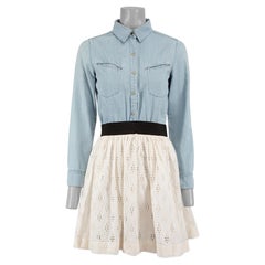 Sandro Blue Denim & Broderie Skirt Mini Dress Size S