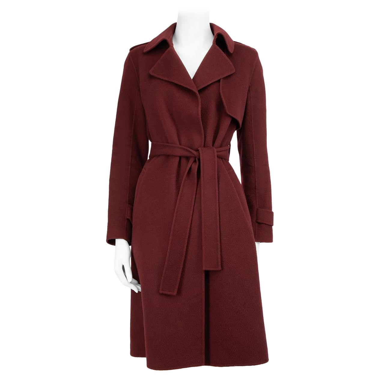 Theory Burgundy Wool Belted Midi Coat Size S For Sale