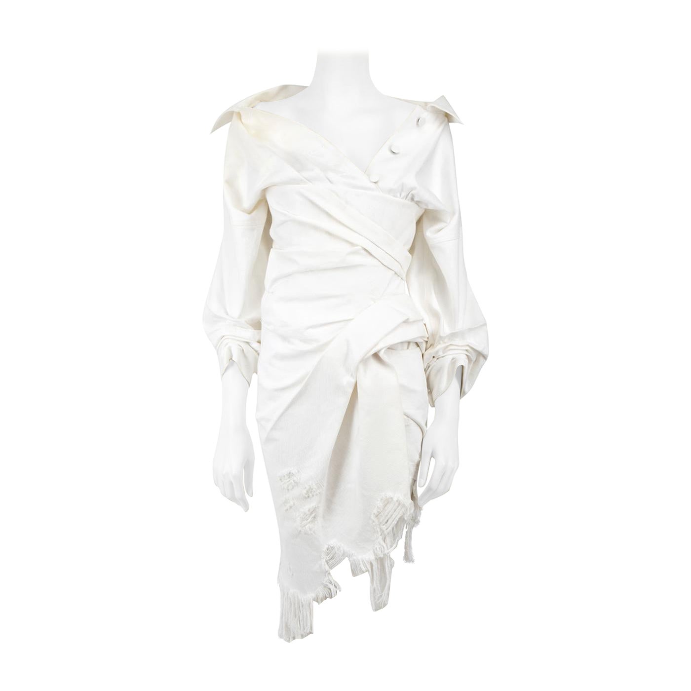 Alexander Wang White Asymmetric Distressed Dress Size S For Sale