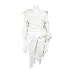 Alexander Wang Weißes asymmetrisches Distressed-Kleid im Used-Look Größe S