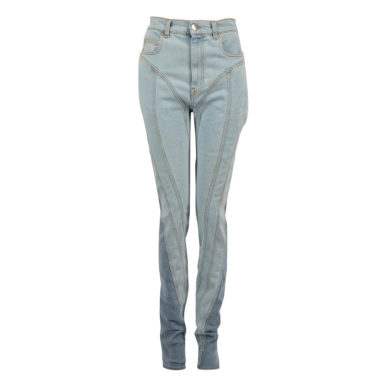 Mugler Blaue Mid-Rise Spiral Skinny Jeans Größe M im Angebot