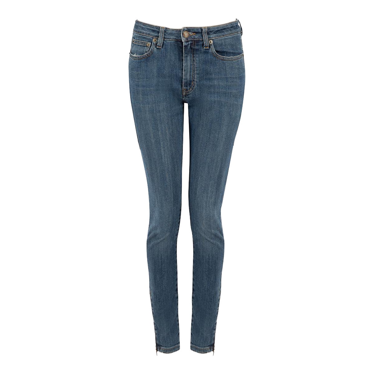 Saint Laurent Blue Denim Zip Detail Skinny Jeans Size L For Sale
