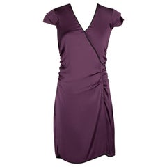 Marc Jacobs Purple Silk V-Neck Ruched Dress Size M