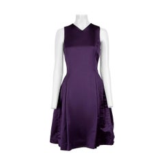 Used Ralph Lauren Purple Silk Sleeveless Pleated Dress Size L