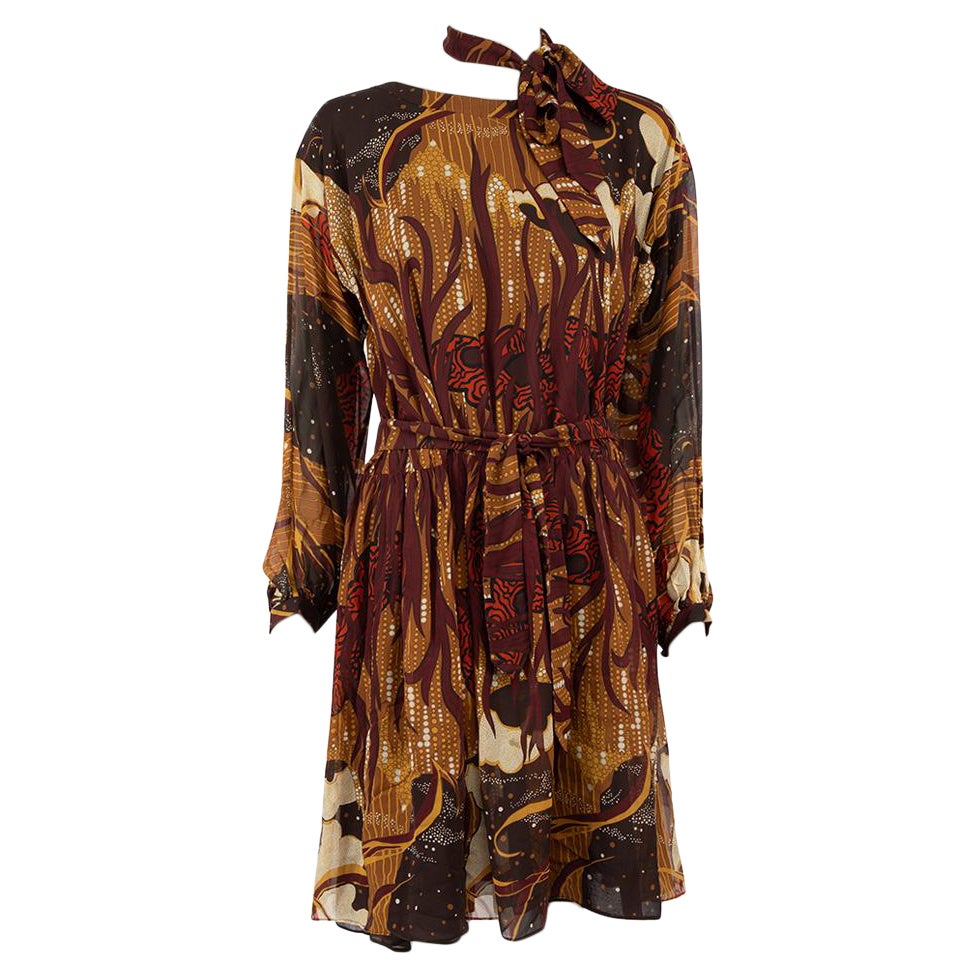 Gucci Brown Silk Abstract Dress Size XXS For Sale