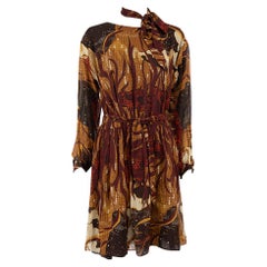Used Gucci Brown Silk Abstract Dress Size XXS