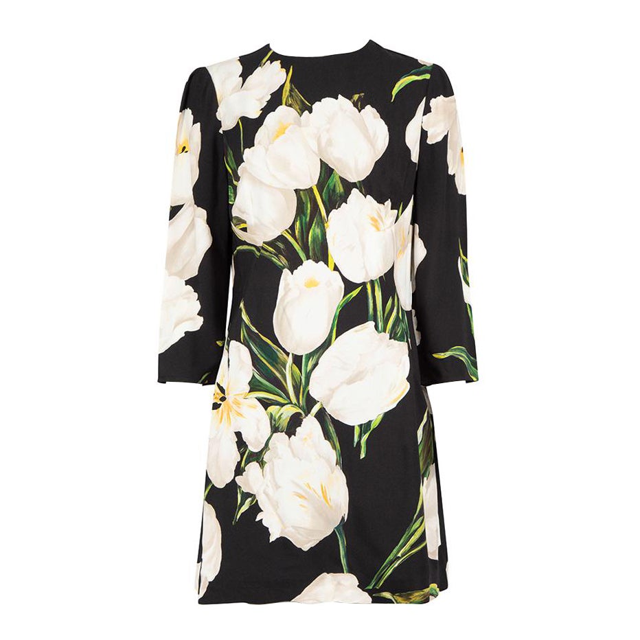 Dolce & Gabbana Bedrucktes Minikleid mit rundem Ausschnitt und Blumendruck Größe XL im Angebot