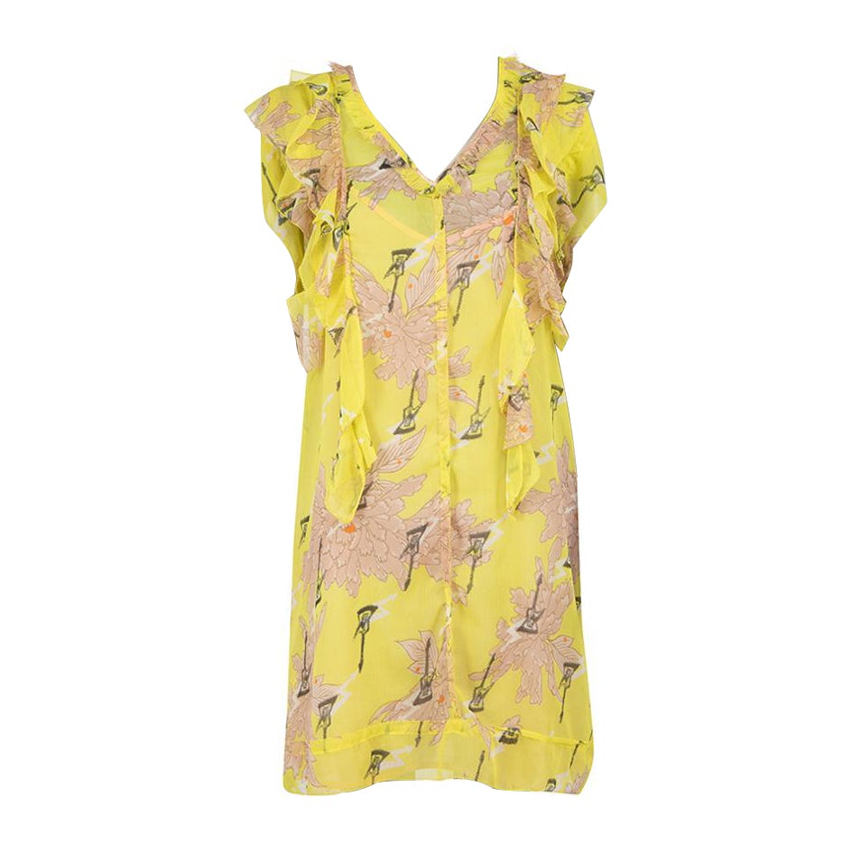Zadig & Voltaire Yellow Floral Ruffle Mini Dress Size XS For Sale