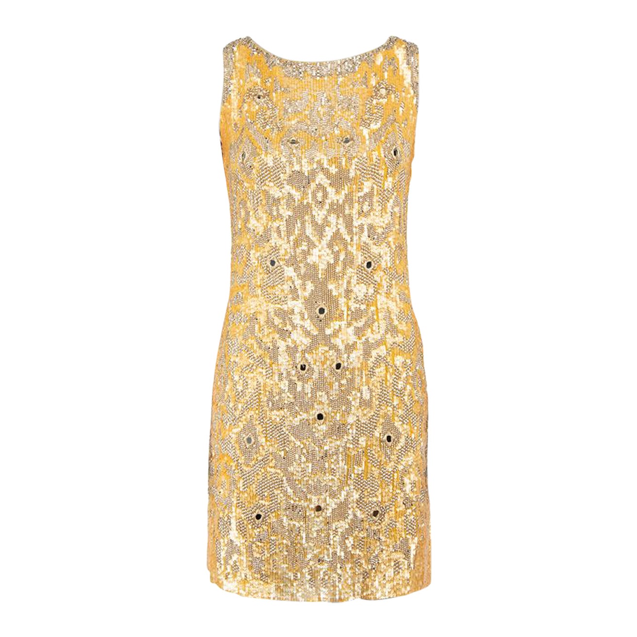 Roberto Cavalli Yellow Sequinned Backless Mini Dress Size S For Sale