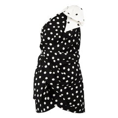 Saint Laurent One Shoulder Bow Polka Dot Mini Dress Size M