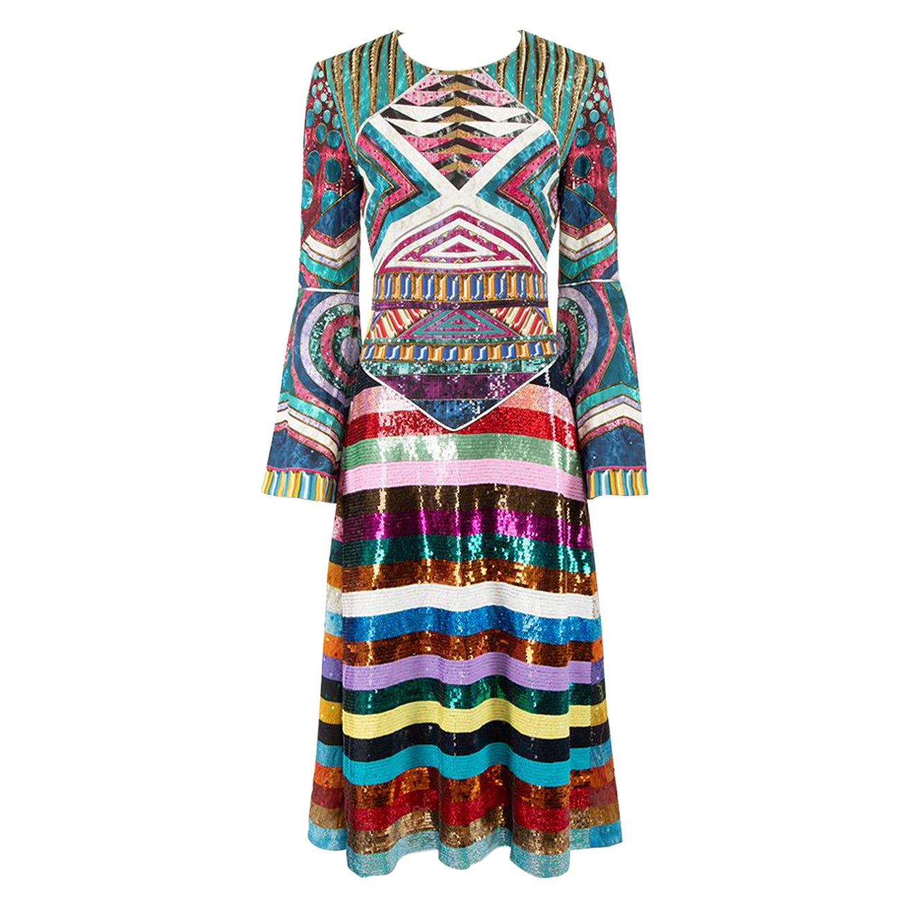 Mary Katrantzou Embellished Pattern Midi Dress Size S